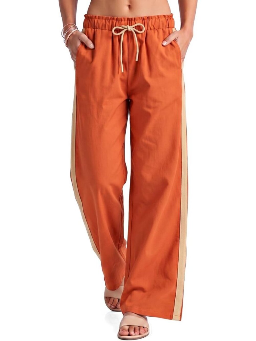 Petite High Waisted Wide Leg Linen Beach Pants for Women - Summer Casual